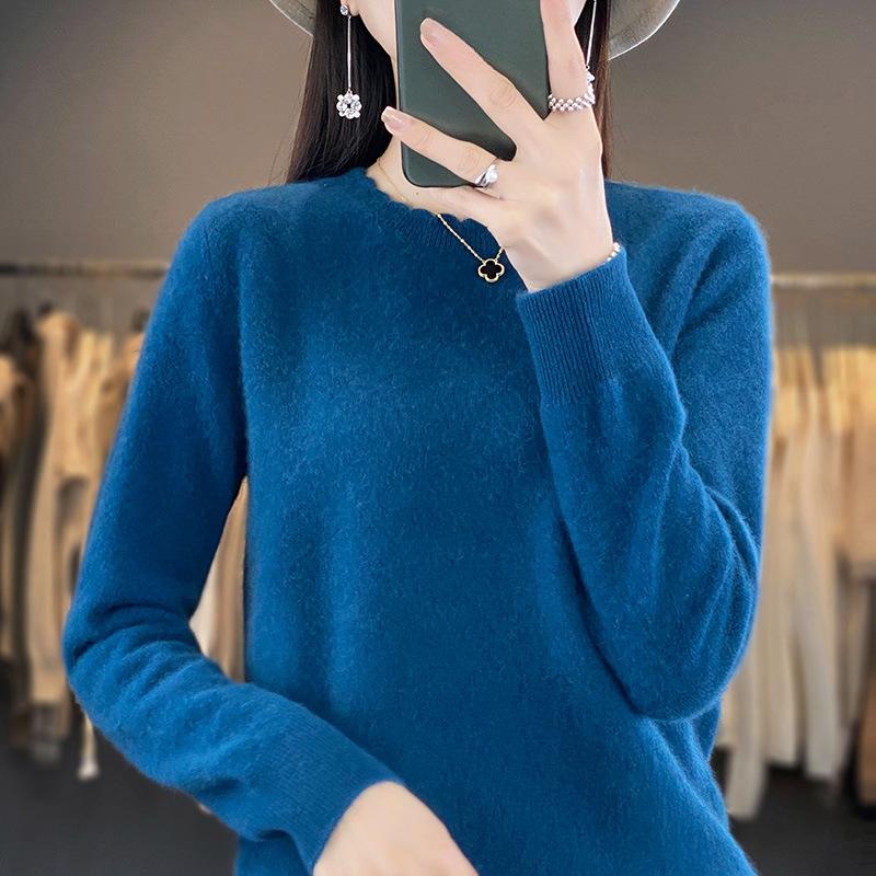 INDFS Women's Fashion Casual Fall Winter Solid Color Print Long Sleeve O-Neck Sweaters