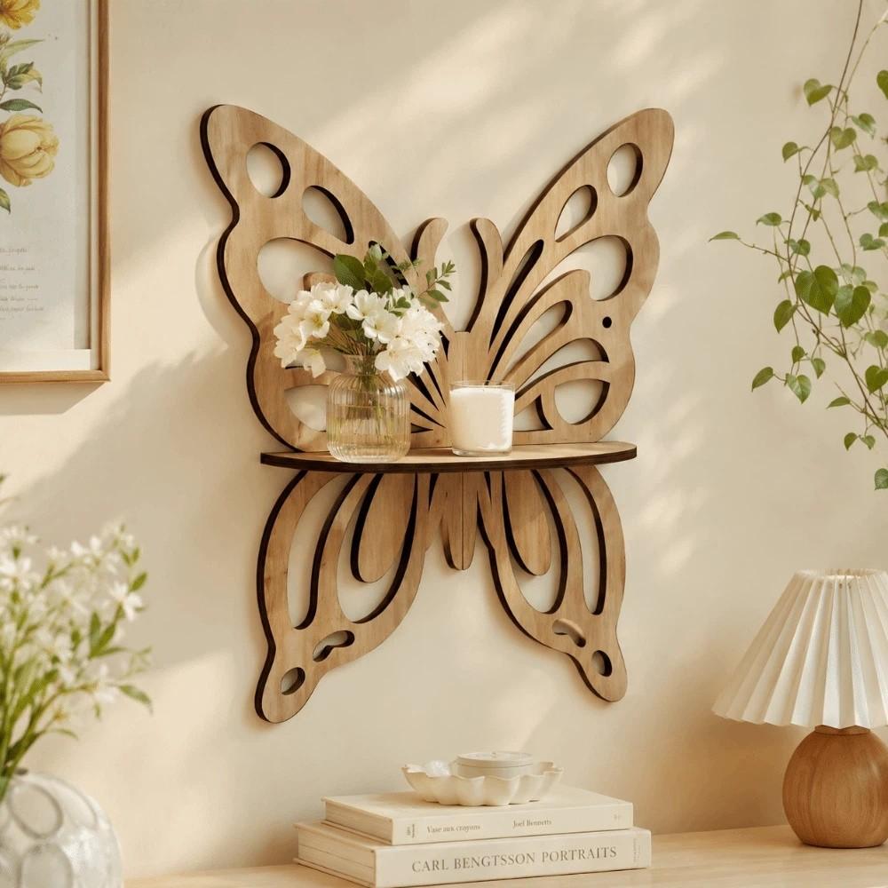 Wall-Mounted Flower Wall Shelf Hollowed Out Display Shelf Creative Butterfly Shaped Shelf  Bedroom