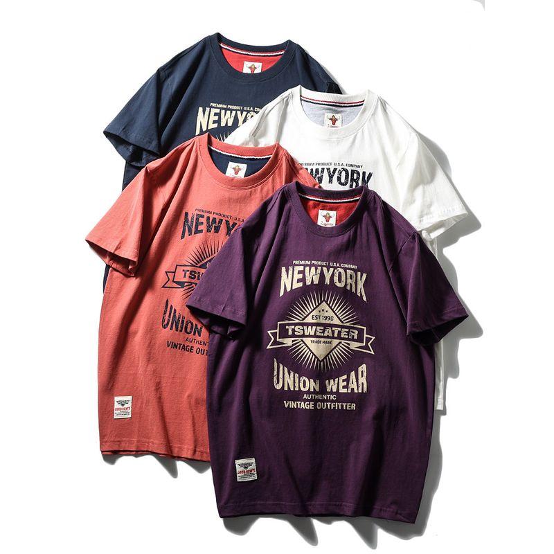 American Vintage Heavy Cotton Fashion Brand Letters Print T-shirt Men's Short Sleeve Summer Bottoming Shirt Foreign Trade Men's T-shirt