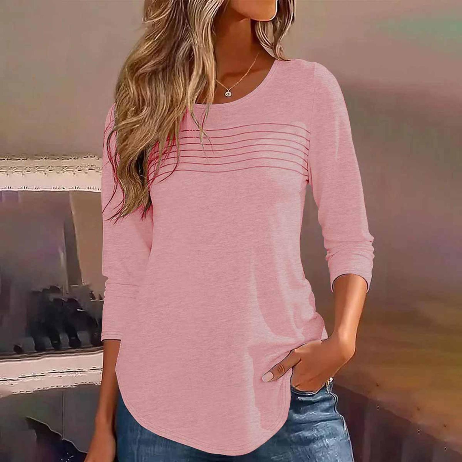 

Женский модный повседневный свободный топ с круглым вырезом и рукавами 3/4 XL розовый