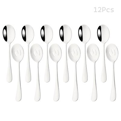 Set di 12 cucchiai da insalata da cucina in acciaio inox, utensili per pasta, stoviglie in argento pubblico, utilizzando strumenti per ristoranti a buffet