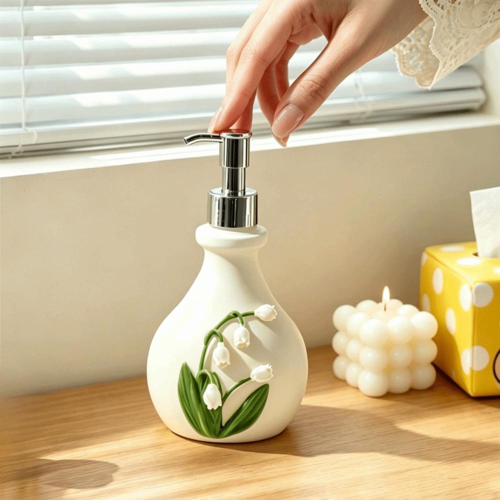 Vintage 3D Floral Resin Soap Dispenser Freestanding Retro Hand Soap Holder Kitchen
