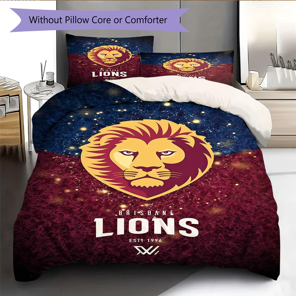 Brisbane Lions Bedding Quilt Set Quilt Cover Pillowcase Home Decoration Birthday Gift (1 * Duvet Cover + 2 * Pillowcase, Without Core)