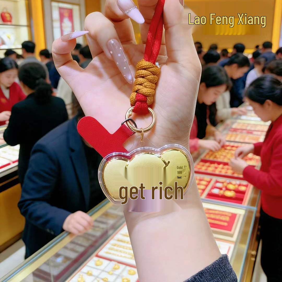999 Pure Gold Yuanbao Wealth Bag Keychain Pendant with Certificate