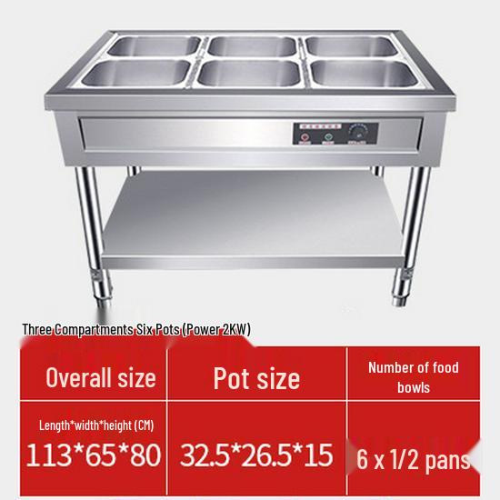 Commercial Electric Food Warmer: Stainless Steel Soup Pot and Serving Counter