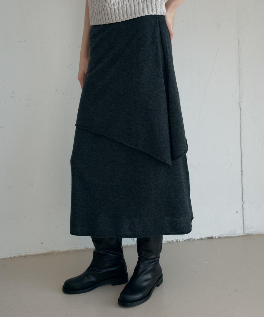 Awi Layered Button Wrap Skirt_Charcoal