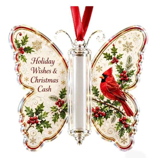 Weihnachtsbaum-Hänge-Dekoration Bargeld-Geschenk-Schmuckstück, Acryl-Schmetterling Geldhalter mit Eingebaut?in Ornament für durchsichtiges Fach, Weihnachtsbaum,