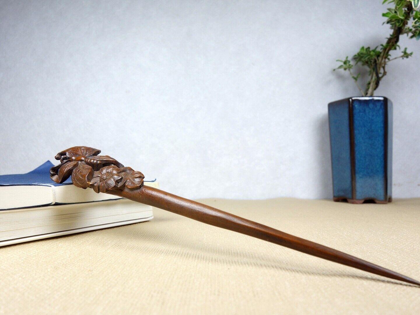 

Chinese Antique Boxwood Wooden Carved Butterfly Statue Hairpin Hair Accessories CHINA