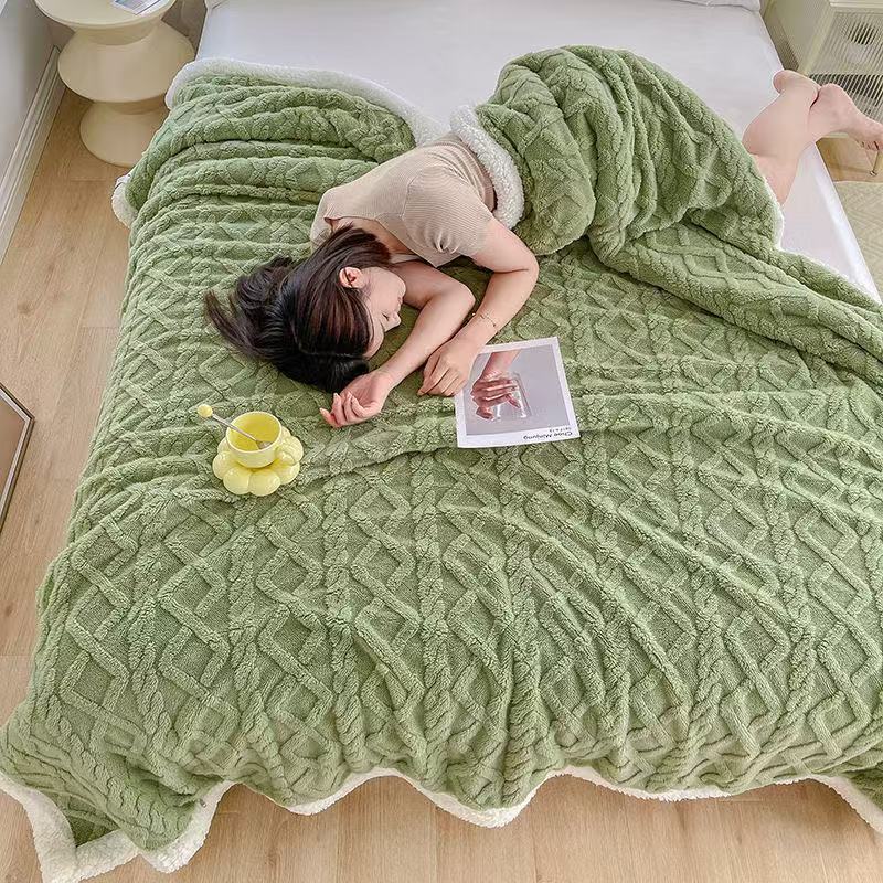 Winter Thickened Lamb Fleece Blanket Nap Office Shawl Air Conditioning Fleece Blanket Coral Fleece Sofa Blanket