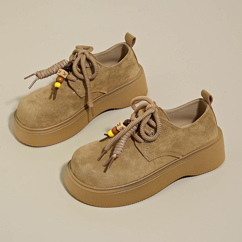 

Ретро женские осенние новые лоферы на шнуровке с бисером, толстая подошва, увеличивающая рост, туфли-кенгуру Boken 35 хаки