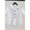 Lapel Love Embroidered White Cotton Shirt for Women Temperament Fashion Loose Casual Short-sleeved Top
