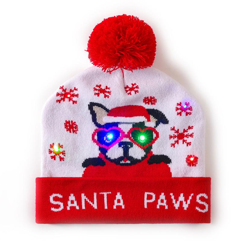LED Light-Up Elk Jacquard Knit Hat & Scarf Set for Christmas & New Year.