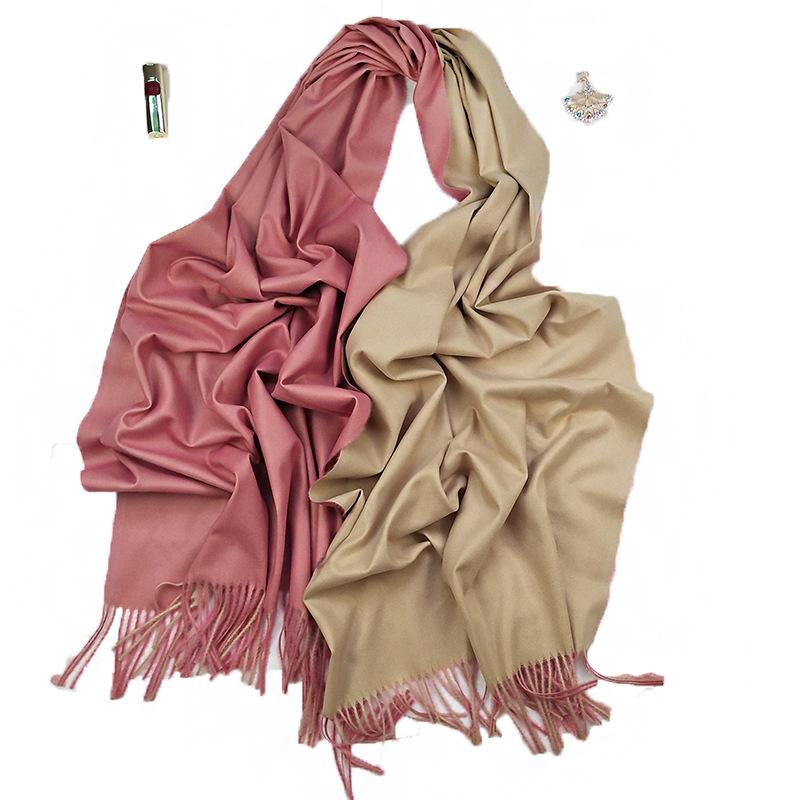 Solid Color Scarf for Women, Winter Double-Sided Two-Tone Fashionable Thick Shawl, Spring and Autumn Imitation Cashmere Casual Trendy Long Neck