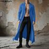 INCERUN Men Lapel Neck Long Sleeve Texture Casual Open Front Long Cardigan Coats