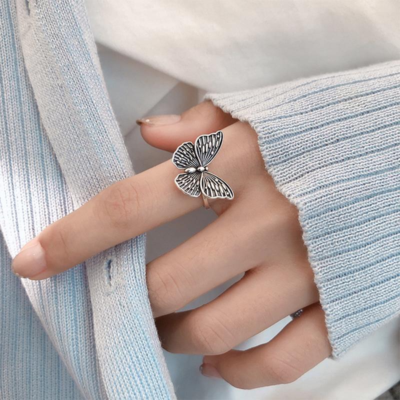 Vintage Butterfly Metal Punk Rings Set for Women Girls Party Jewelry Gifts Fashion Accessories Buckle Female Index Finger Ring