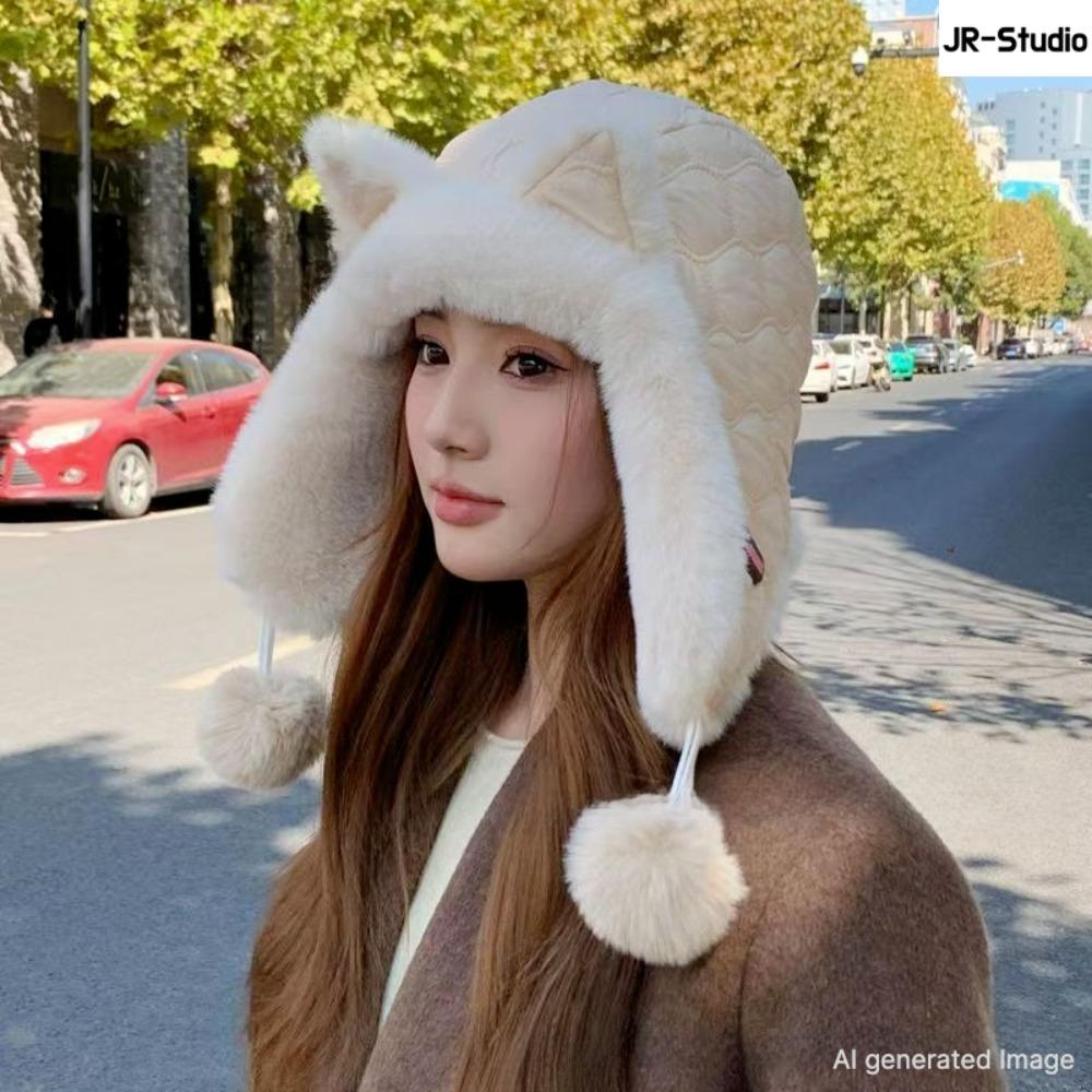 Winter Knit Trapper Hat Fleece Lined Thickened Earflap Beanie Windproof Warm Cold Weather Cap