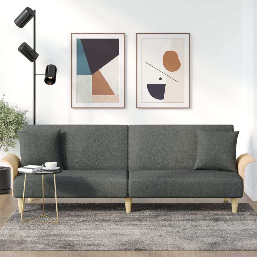 Sleeper Sofa with Armrests Dark Grey Fabric