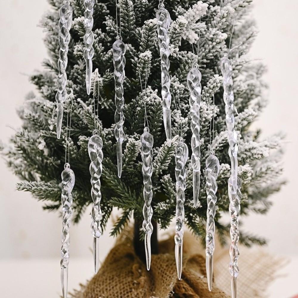 12Pcs Acrylic Christmas Tree Icicle Ornaments Shatterproof Simulated Icicle Twisted Icicle Tree Decor Shining Transparent