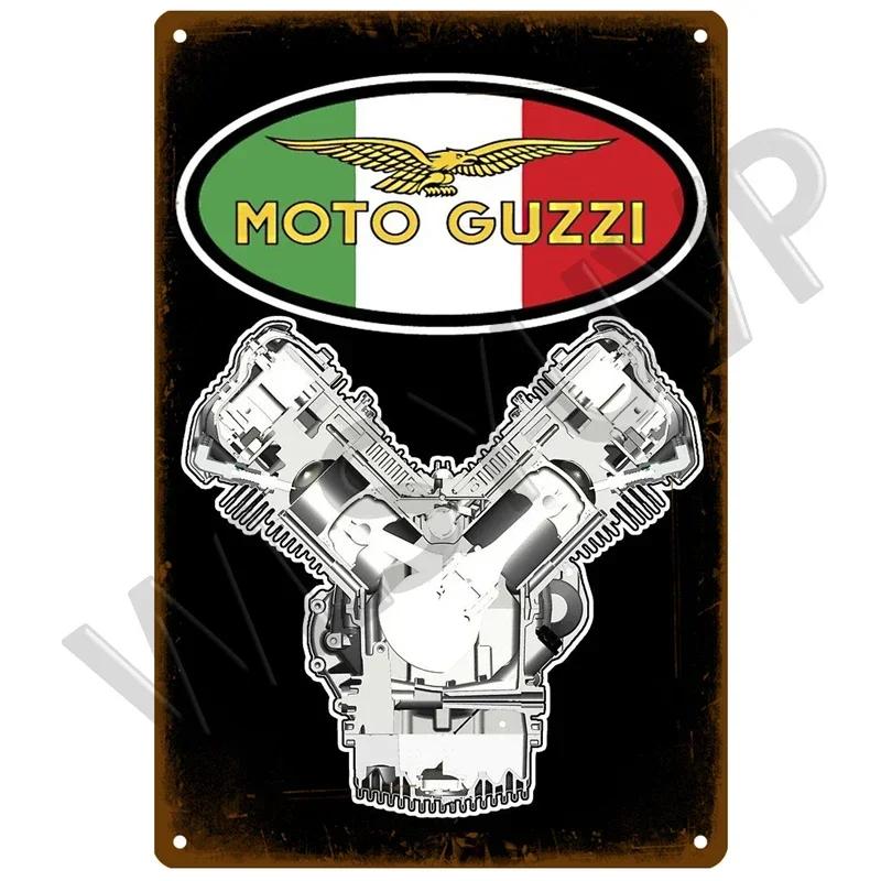 Moto Guzzi Gammal Man Plakett Metall Vintage Tennskylt Shabby Chic Dekor Metallskyltar Vintage Barinredning Metallaffisch Metallplatta