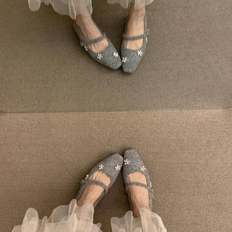 Inner height increase retro evening breeze temperament rhinestone word with Mao Mao single shoes women's shoes autumn and winter with skirts Mary