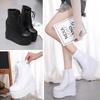 13.5CM Punk Style Wedges Ankle Boots Black Rubber Sole Shoes Platform Boots Women Lacing Autumn Sexy Lady Platform Heels Shoes