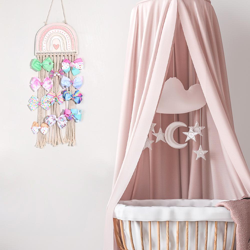 Rainbow Braided Rope Wall Hanging Organizer Hair Clips Storage Holder For Girl Bedroom Bathroom Decor Wall Ornaments Accessories