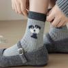 Szare Panda 3D Filcowe Kreskówkowe Skarpety do Połowy Łydki dla Kobiet - Japoński Styl Jesień/Zima Ciepło