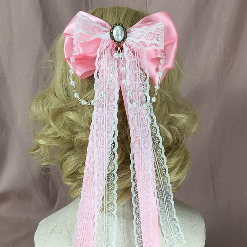 Lolita Lace Bow Ribbon Hair Clip Cute Hairpins Headdress Headband Hair Accessories Women Girls Hair Ornament