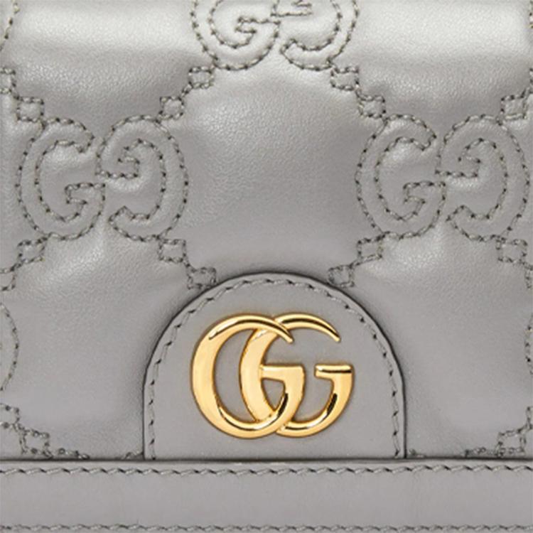 Gucci GG Matelassé Gold Logo Folded Design 5 Card Slot Leather Clutch Wallet Women wallet Gray 723786-UM8IG-1275