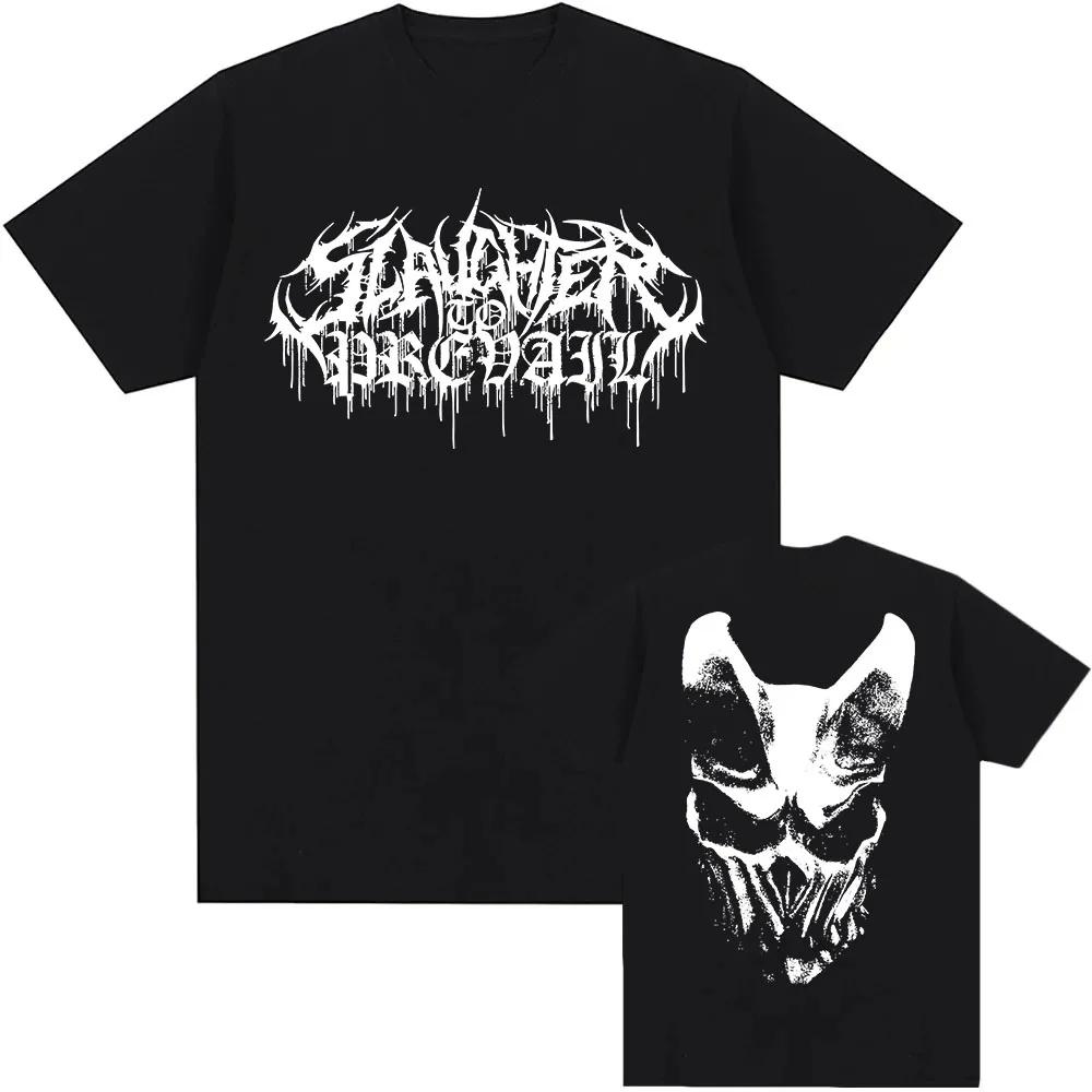 White Logo Mask Graphic Tees SLAUGHTER TO PREVAIL Rock Band Tshirts Hip Hop Unisex Streetwear Cotton Short Sleeve Male T Shirt