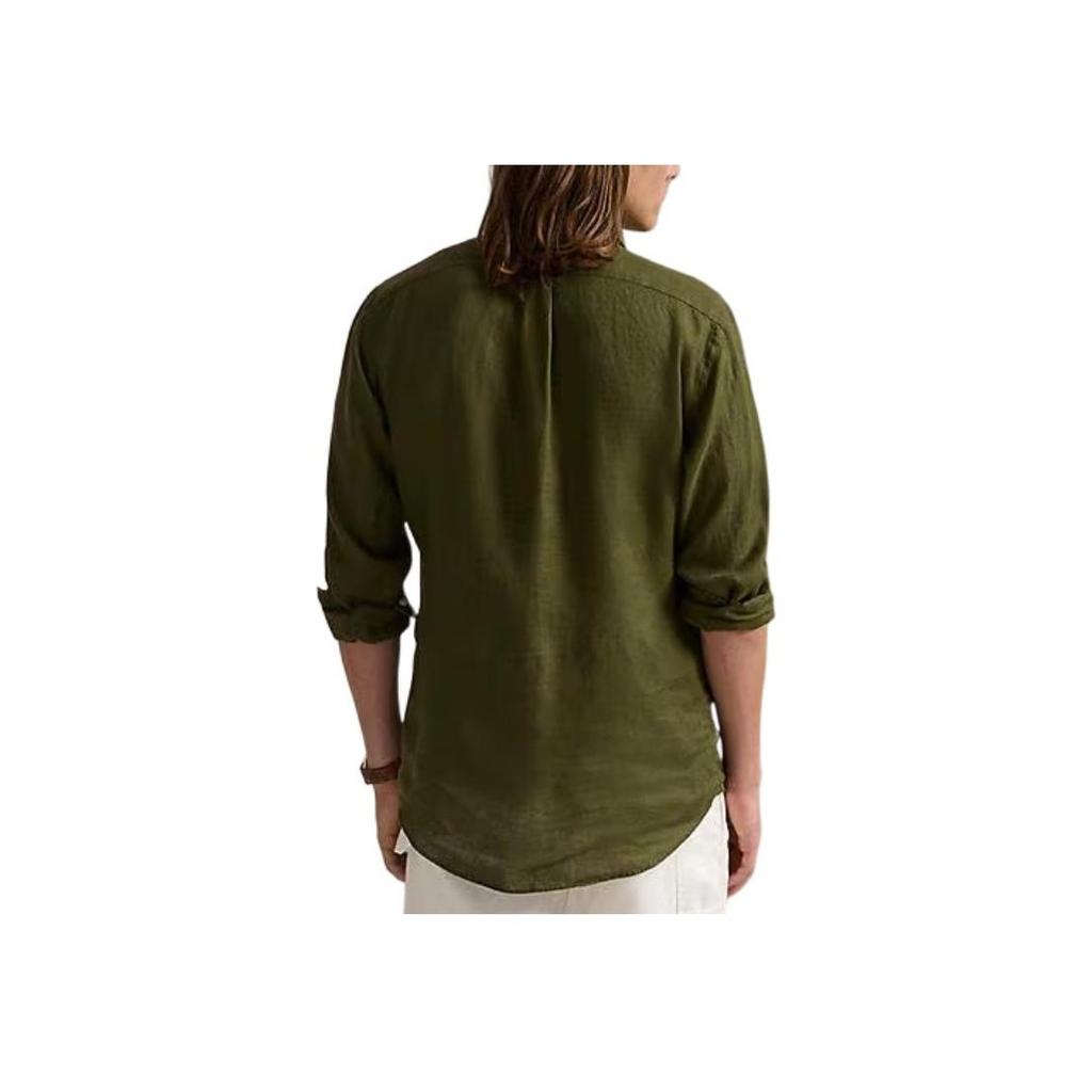 Polo Ralph Lauren Solid Logo Single-Breasted Long Sleeve Loose Shirt Men shirts Olive MNPOWOV16824202-301