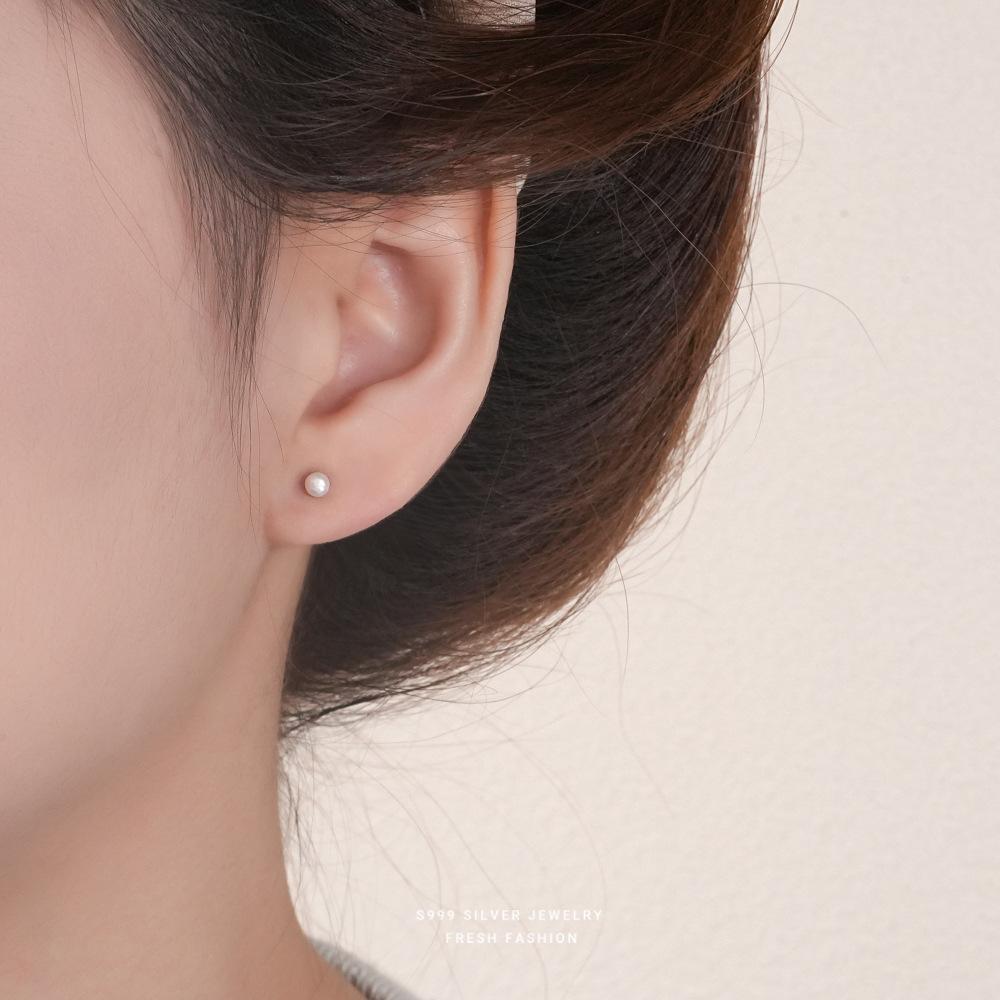 

French Luxury Natural Freshwater Pearl 999 Sterling Silver Earrings for Women Simple Exquisite Wedding Jewelry