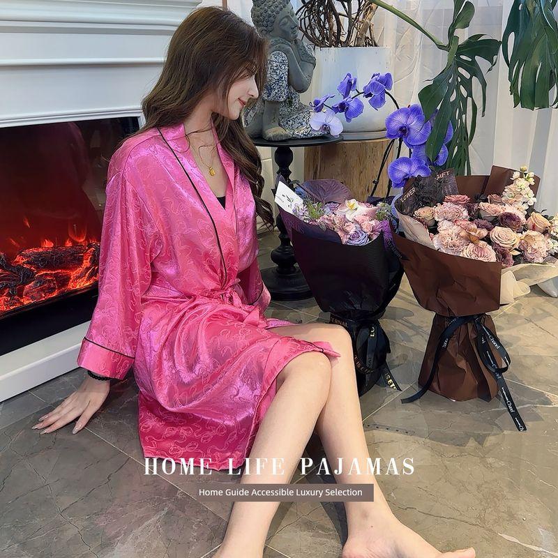 

Rose Red Moonlight Silk Nightgown Women Victoria Yang Mi Same Style Big V Weijia High Sense Big Brand Ice Silk Bathrobe Rose Red All yards