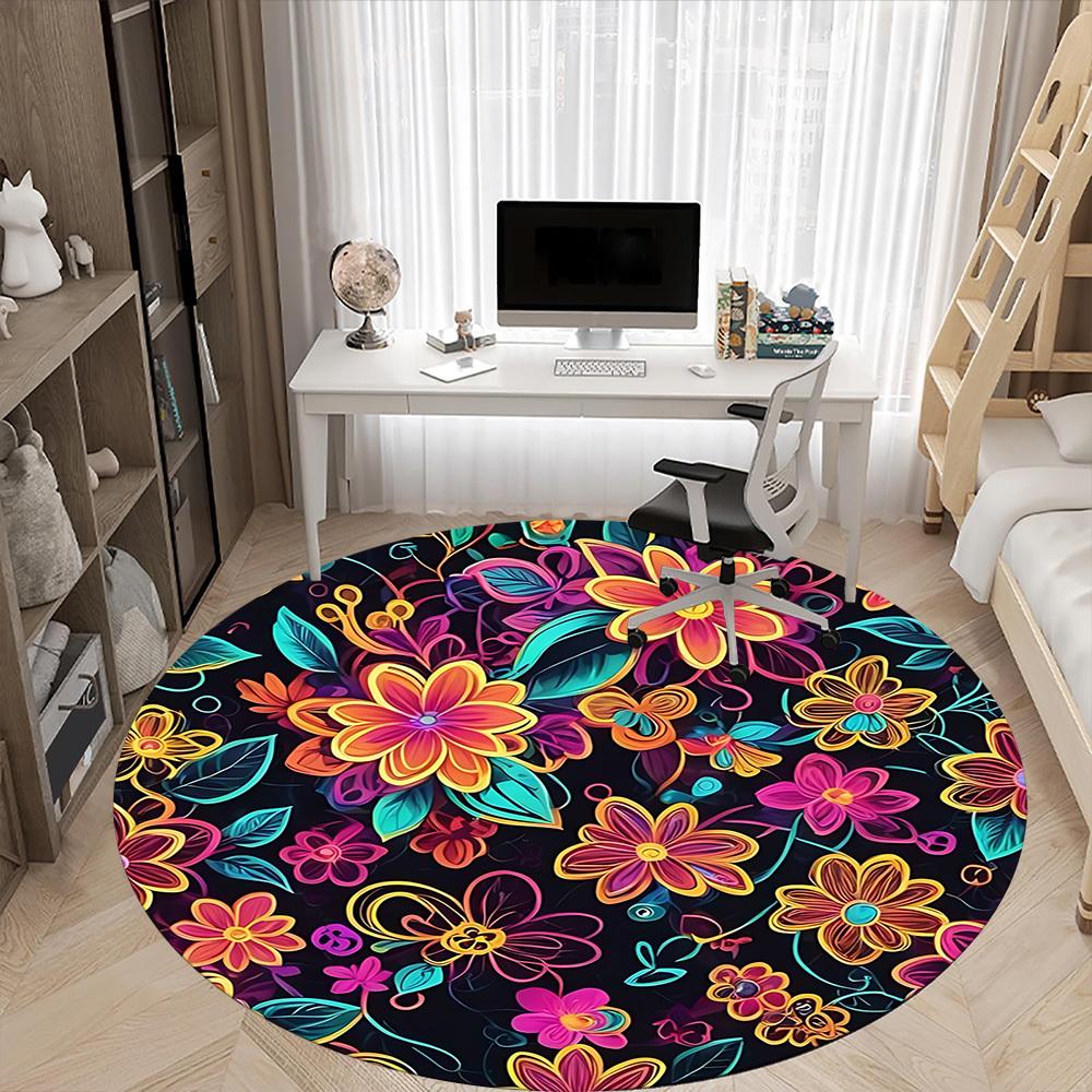 1PC Colorful Floral Print Chair Carpet for Office, Indoor Non-Slip Washable Carpet, Soft Comfortable Mat For Office Room yy250930223