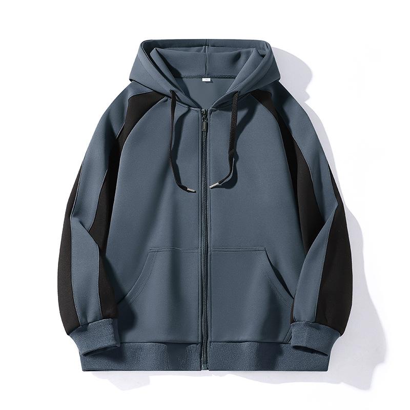 Cardigan Hoodie Men's Spring and Autumn Color Blocked Hooded Top Loose Casual Sports Versatile Jacket