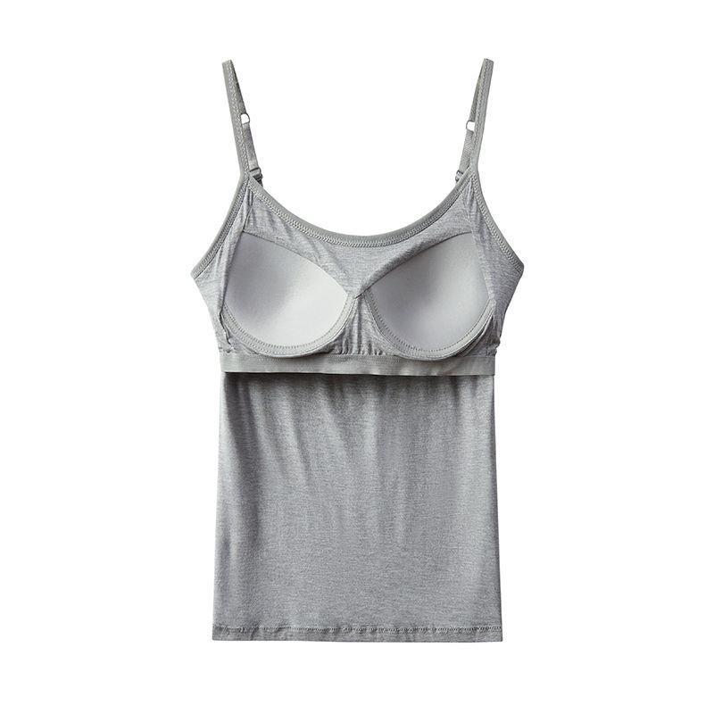 

Женский летний топ-майка с нагрудными вкладышами - Тонкий, базовый слой без рукавов, верхняя одежда, одежда для танцев или топ для нижнего белья L серый