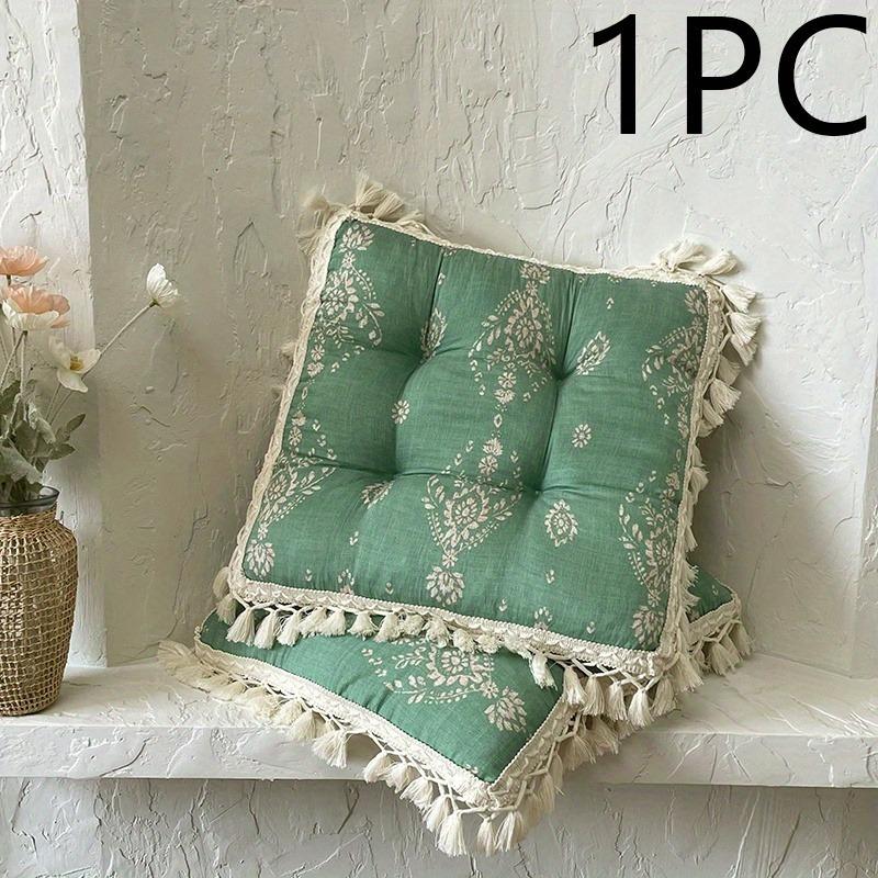 

1PC Soft Durable Bohemian Style Tassel Seat Cushion with Floral Patterns All-Season Use Office Decor Pillows/Pillows for Couch 1pc-43x43cm яскраво-зелений колір