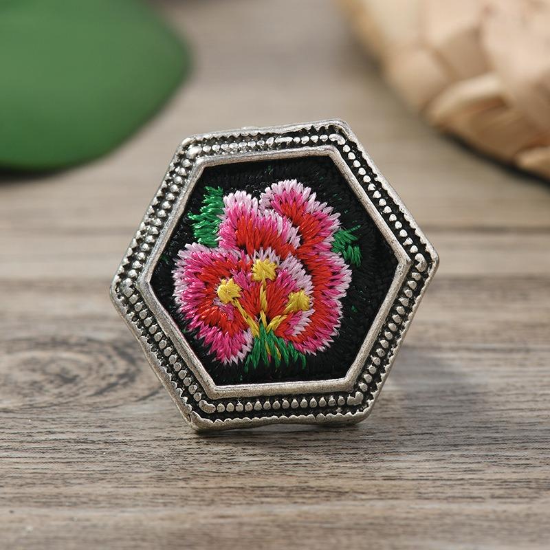 Handmade Miao silver embroidered retro ring old embroidery piece butterfly flower open ring women's niche versatile accessories