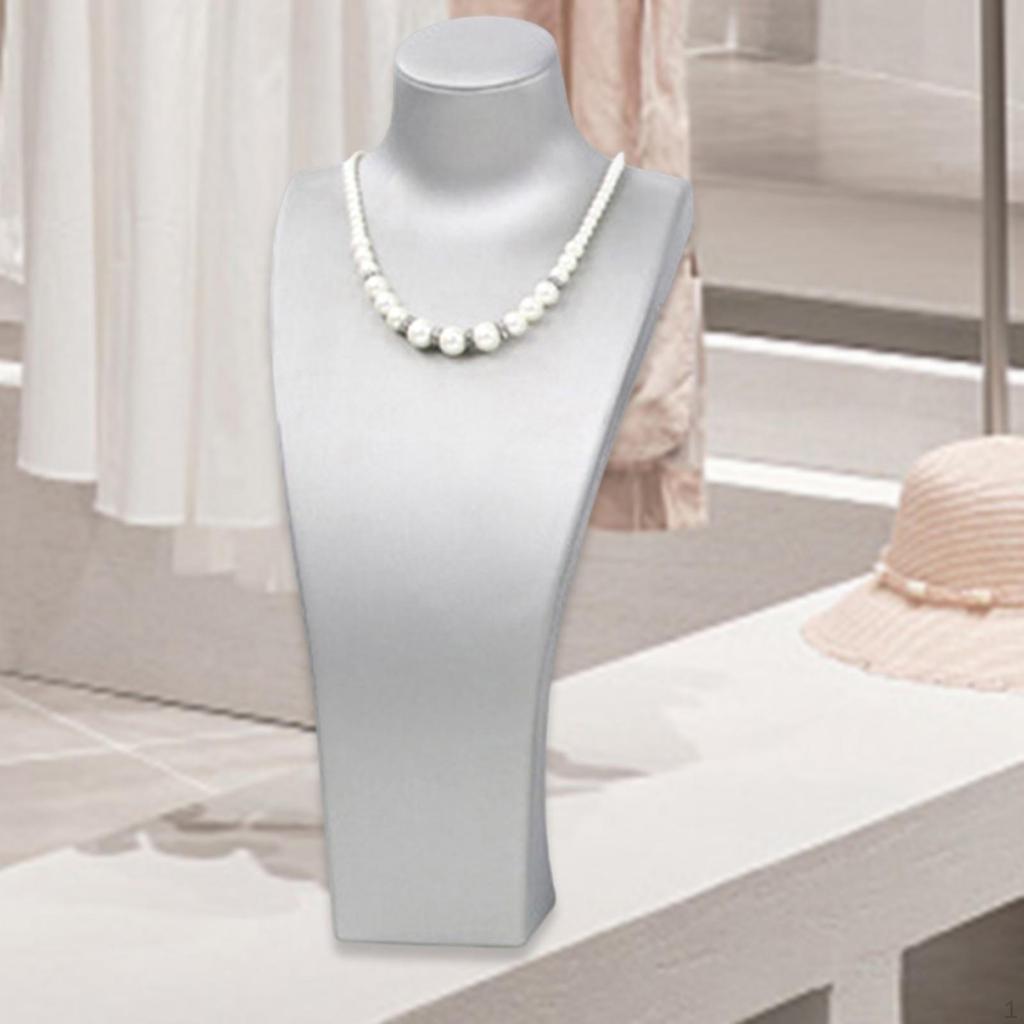 Necklace Bust Display Stand Jewelry Holder Photo Prop, PU Leather Selling Storage Rack Shop