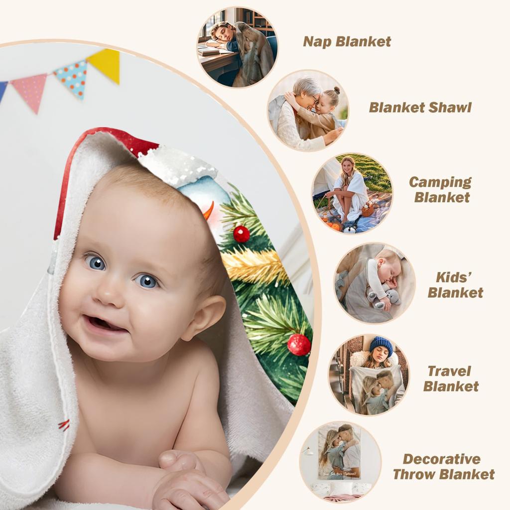 1pc Merry Christmas Tree Snowman Printed Blanket Quality Soft Warm Throw Blanket Winter Kids Couch Bed Fluffy Bedspread New Year