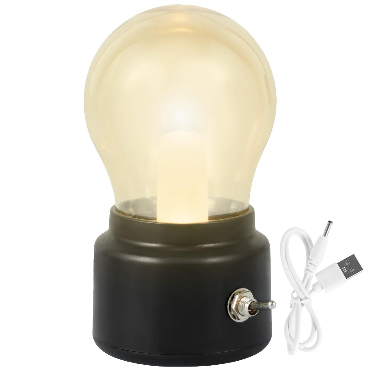 

Ретро лампочка прикроватная настольная лампа USB аккумуляторная настольная лампа декоративный теплый свет атмосфера настольный светильник светодиодный прикроватный ночник black warm light чёрный