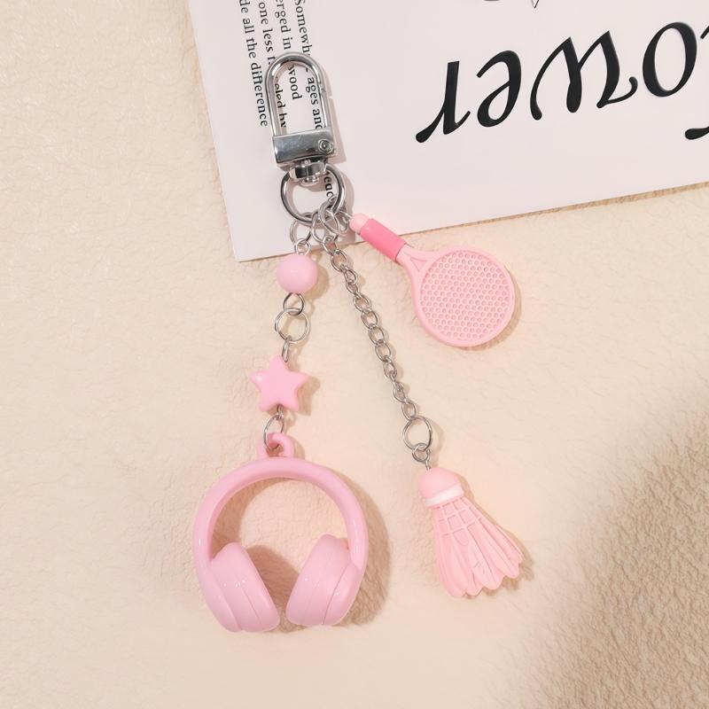 Creative Headphones Badminton Racket Sports Keychain Suitable for Music Fans and Sports Lovers Featuring Unique Design