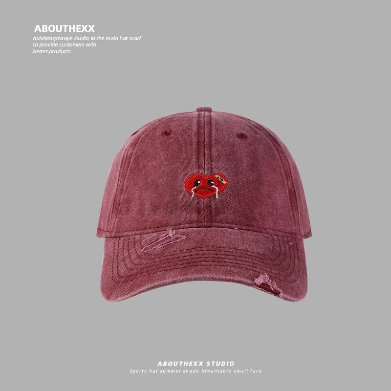 Hat Female Cartoon Embroidery Washed Cap Student Couple Versatile Baseball Cap Outdoor Casual Sun Hat