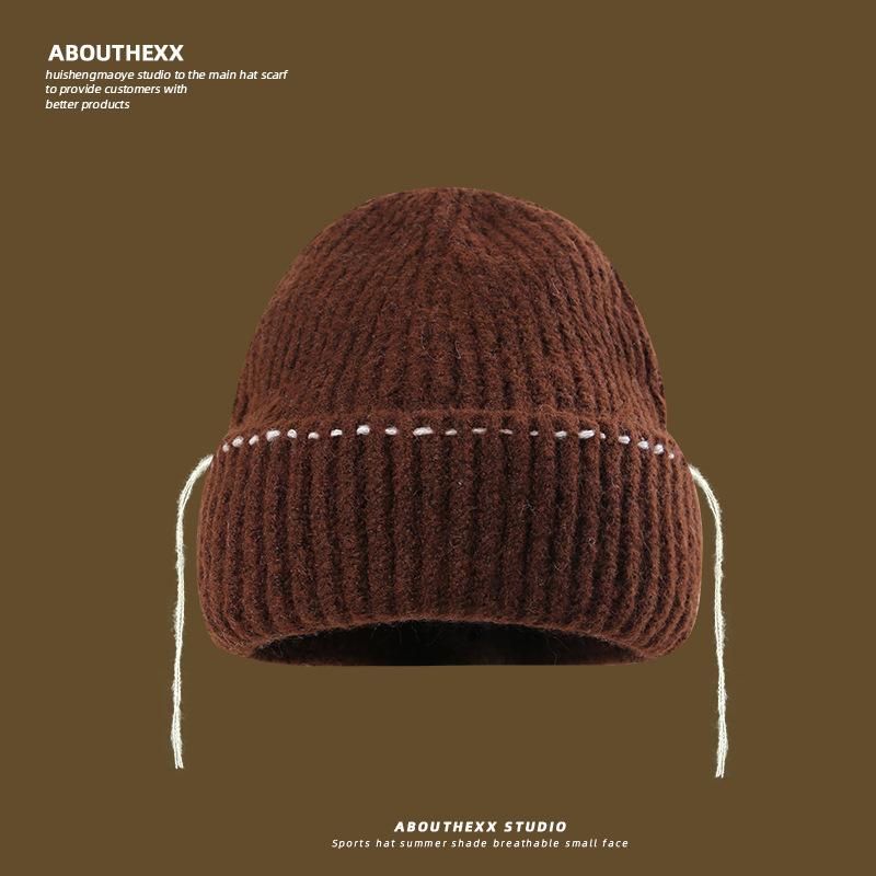 

Autumn and Winter Warm Hats for Women Simple Tassel Knitted Hats Outdoor Windproof Cycling Hoods Woolen Cold Hats for Men M（56-58cm）