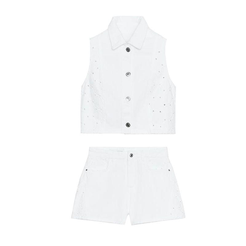 Lapel Sleeveless V-neck Vest Vest 1889071 Cut Out Embroider Fashion Casual Shorts 1889077