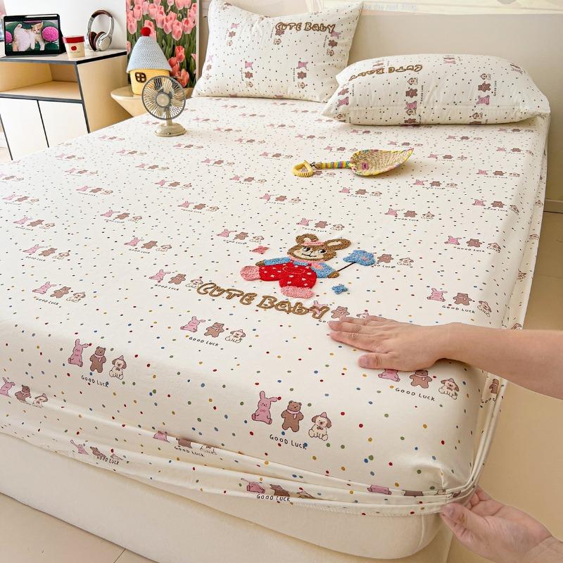 

2025 New Towel Embroidered Pure Cotton Fitted Sheet Cotton Single Dustproof Mattress Protective Cover Three-Piece Set 180x200cm 3pcs