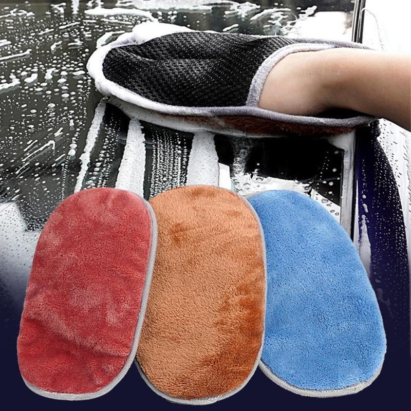Gants de Lavage de Voiture Double Face en Peluche Épaissis Universels en Laine Imitation Peluche Gants de Nettoyage Velours Corail Gants de Lavage de Voiture