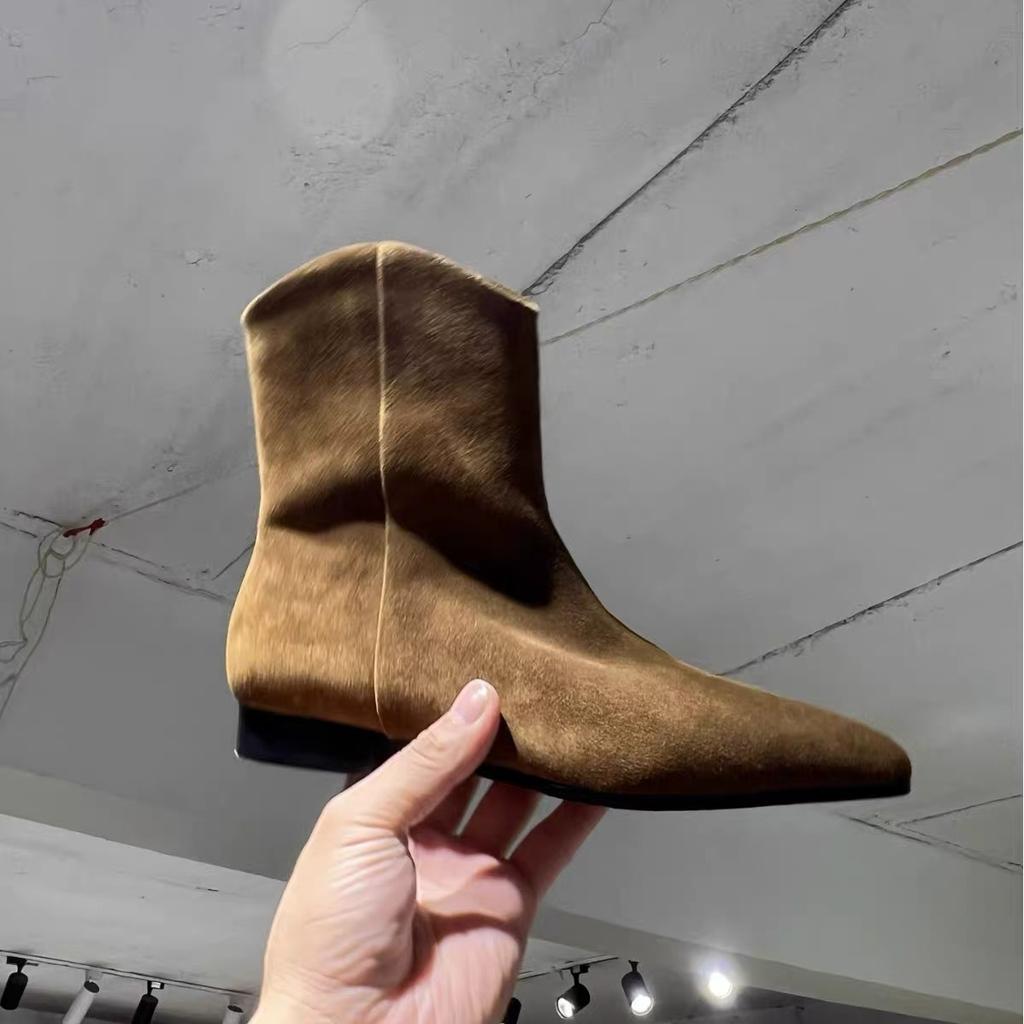 Vintage Mattierte Spitzstiefel Damen Winter Fleece Grober Absatz Western Cowboy Martin Stiefel