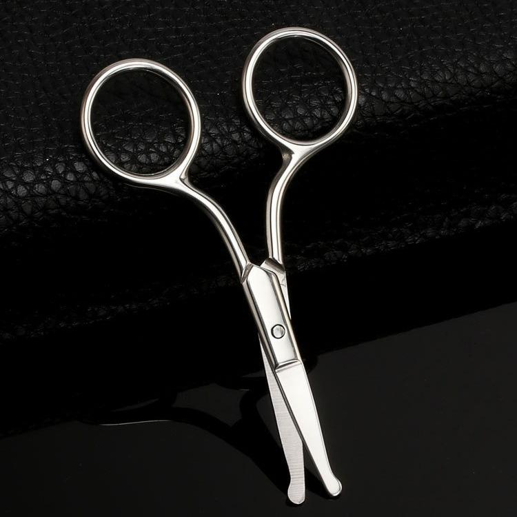 Stainless steel round head nose hair scissors thickened non-slip makeup eyebrow trimmer convenient beard scissors