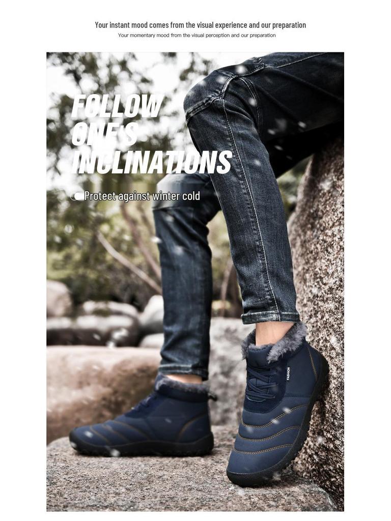 Men's Mid-Cut Warm Snow Boots - Large Size, Thick Velvet, Winter Casual Shoes